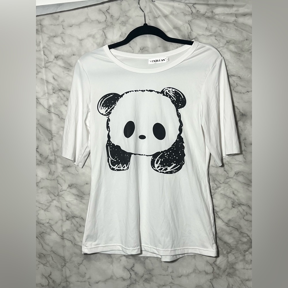 Kawaii Panda Soft Luxe Feel Face Paws White Graphic Tee S VENTELAN Pajama Cozy